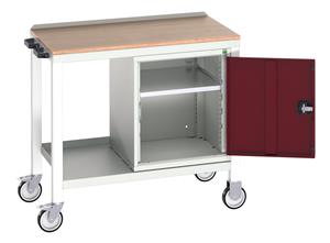 16922803.** verso mobile welded bench with cupboard & mpx top. WxDxH: 1000x600x930mm. RAL 7035/5010 or selected